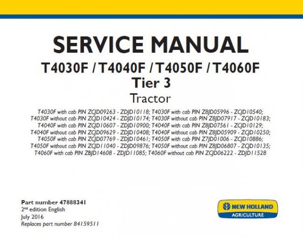 New Holland T4030F , T4040F , T4050F , T4060F Tier 3 Tractor Service ...